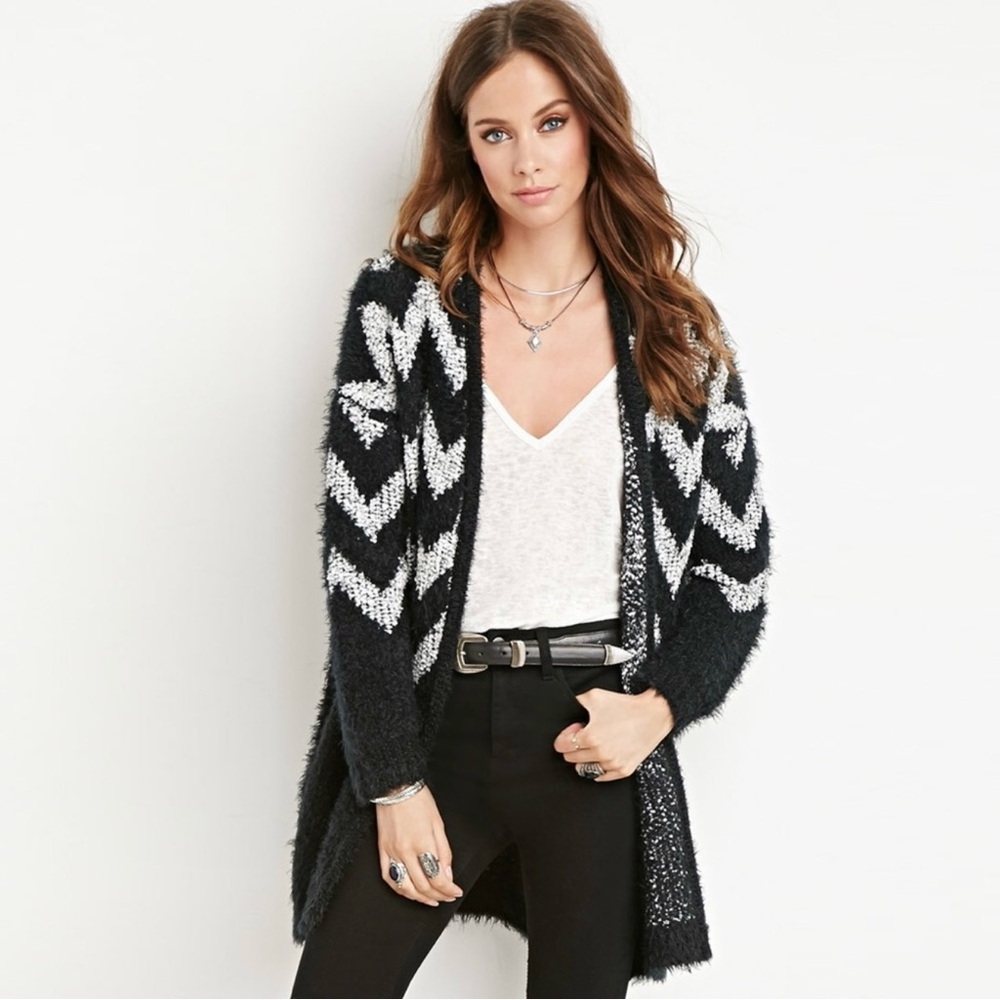 Forever21 Fuzzy Chevron Open Cardigan